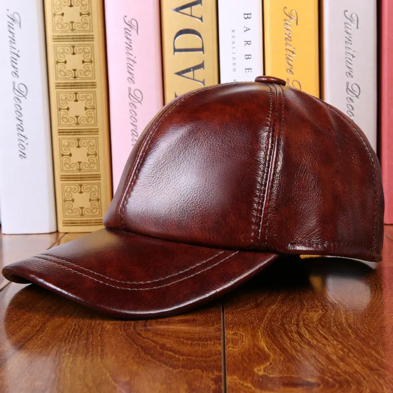 Мужская бейсболка из натуральной коровьей кожи TIMESWOOD однотонная Кепка воловьей