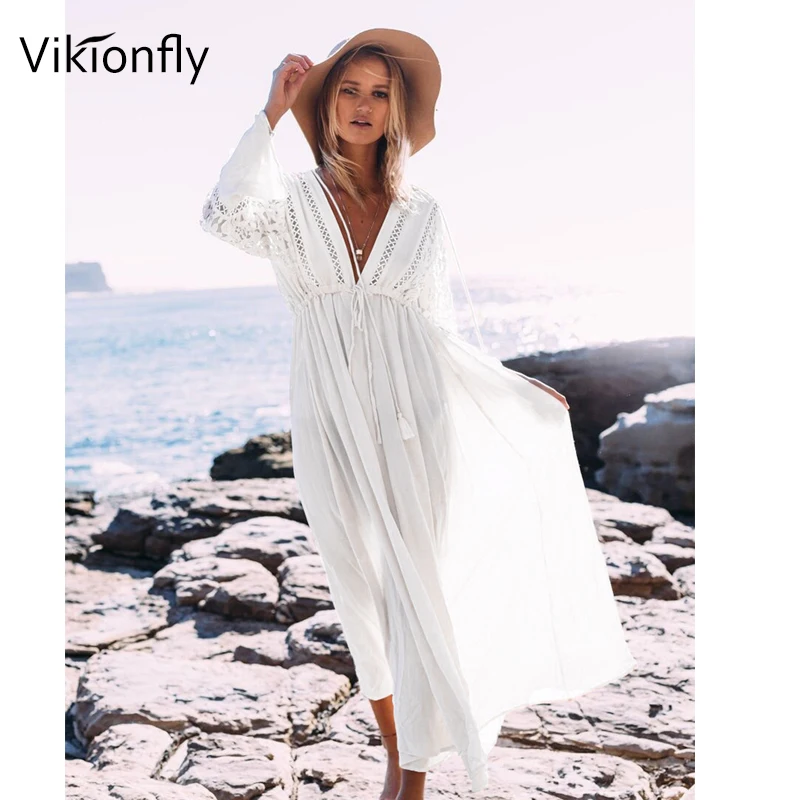 Длинная кружевная Пляжная накидка Vikionfly бикини летний купальник 2020 пляжная