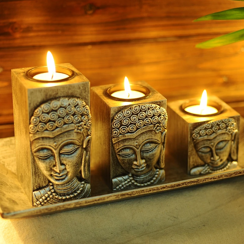 

Thailand Buddha Buddha Zen wooden Candle holder Candlestick creative Home Furnishing decoration handicrafts