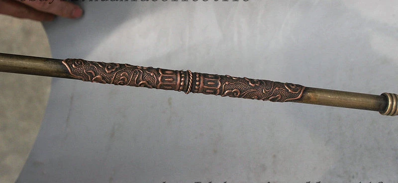 Народный древний Китай Бронзовая Статуя Дракона зверя трубка табачный мешочек