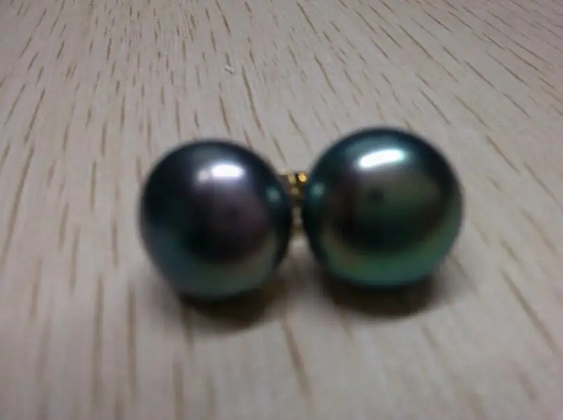 Free Shipping &gt&gt&gt&gt stunning A pair of natural 11-12mm tahitian black pearl earring 14K yellow Gold | Украшения и