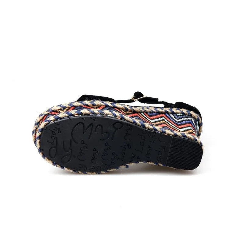 Женские Espadrille туфли на танкетке MAZIAO модные летние черные платформе с ремешком и пряжкой|Боссоножки