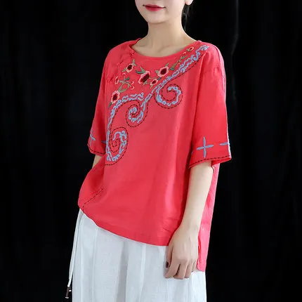 Фото Buykud женские блузки 2019 вышивка короткий рукав круглый воротник OL рубашка рами Buykud женские блузки 2019 вышивка короткий рукав круглый воротник OL рубашка рами