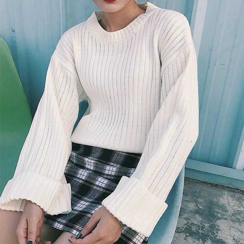 New Knitted Pullover Sweater Women Casual Soft Jumper Pull Femme 2017 Autumn Winter Korean Long Sleeve Striped Solid Knitwear | Женская