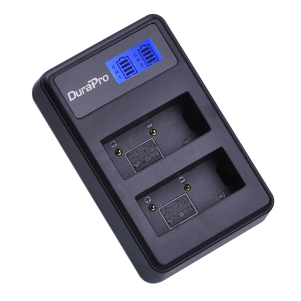 Двойное зарядное устройство DuraPro NP-W126 NP W126 NPW126 с ЖК-дисплеем USB для FijiFilm AX-1 AX-2 |