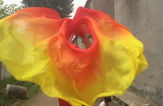 

Wholesale 250*114cm Gradient Belly Dance Silk Veils Fire Bellydance Accessory Hand Scarf Shawl India Dance Props Free Shipping