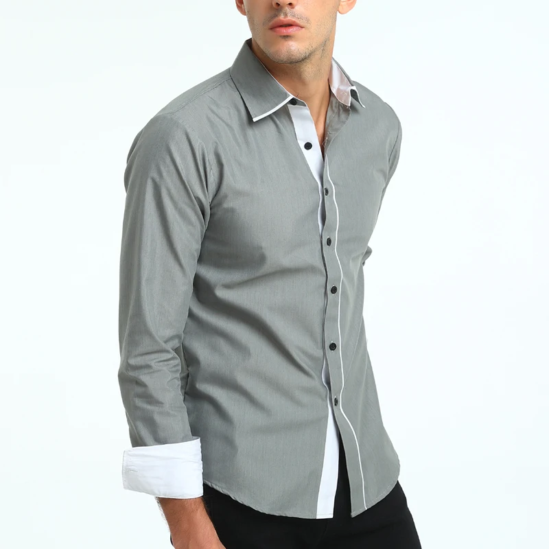 Бренд 2018 модная мужская рубашка топы с длинными рукавами деловые рубашки
