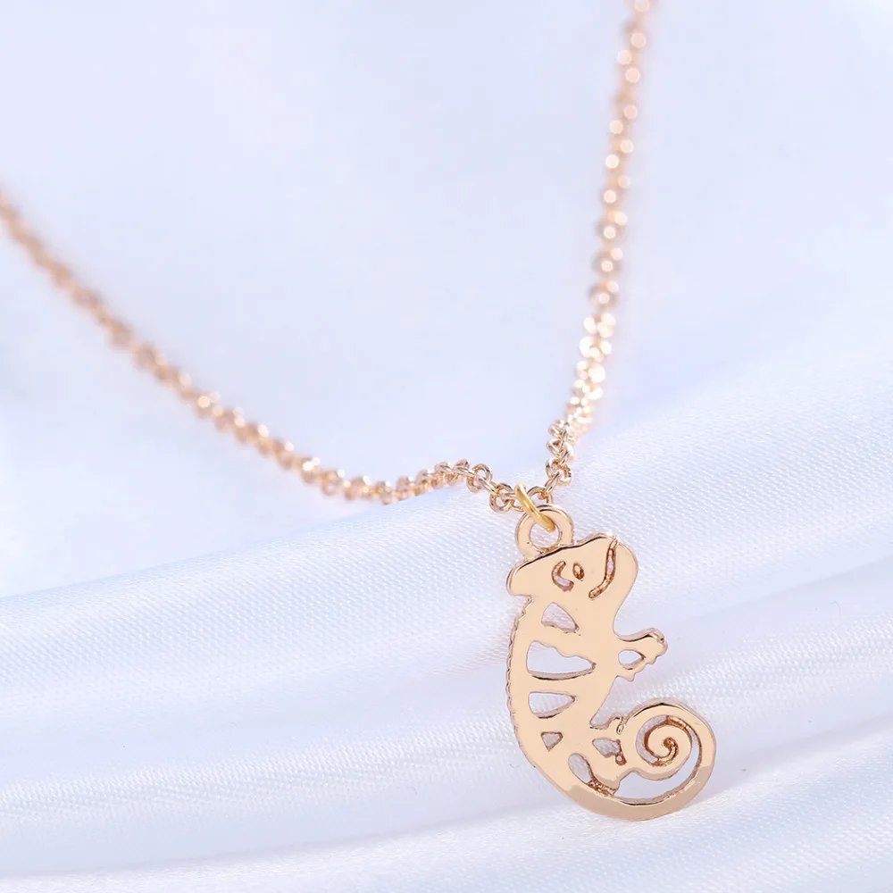 10 шт. Золотое серебряное ожерелье в виде животного игуаны изящное с подвеской