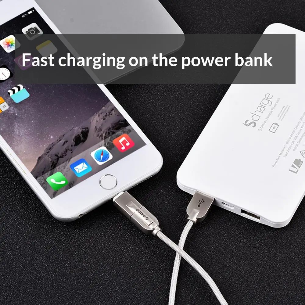 ORICO MLS Lighting Micro USB 2 in 1 Cable 2.4A Max Fast Charger Adapter For iphone ipad Samsung Xiaomi Huawei|Кабели для мобильных