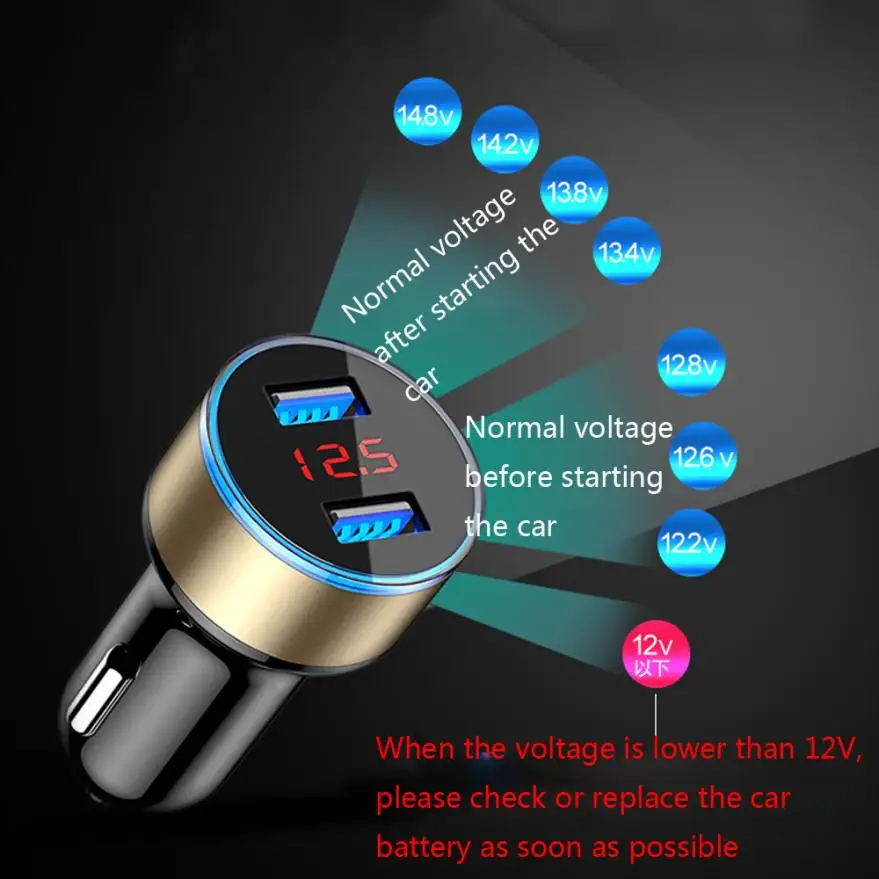 Dual USB Car Charger Adapter 3.1A Digital LED Voltage/Current Display Auto Vehicle Metal For Smart Phone/Tablet #8 | Мобильные