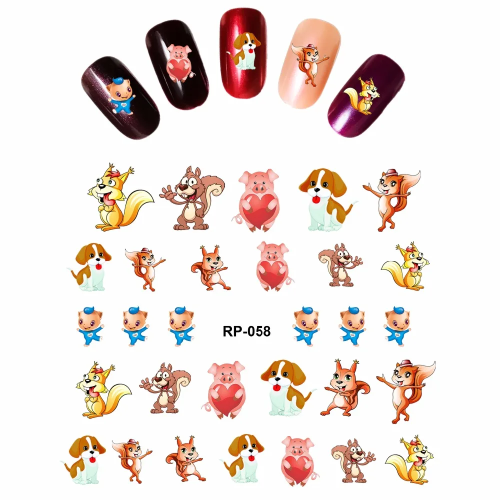 Искусство ногтей красота искусственная наклейка слайдер мультфильм животные