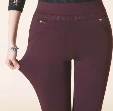 Spring StyleBurgundy Женские прямые брюки с высокой талией, длинные зимние теплые брюки для фитнеса размера плюс 3XL 4XL 5XL 6XL 7XL - Цвет: Spring StyleBurgundy