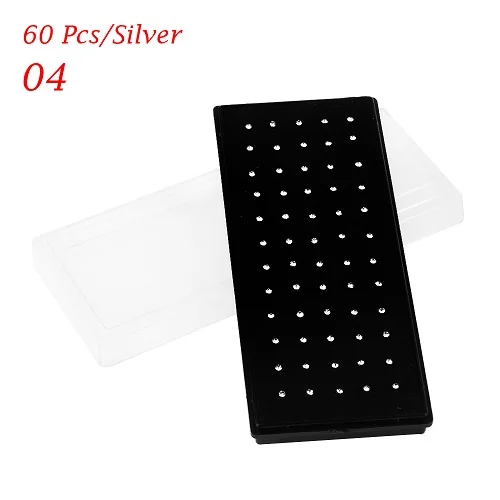 60pcs white Серьги из нержавеющей стали для пирсинга носа Стразы шпильки для носа шпильки для женщин Серебряные украшения для пирсинга тела - Окраска металла: 60pcs white
