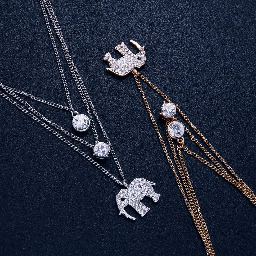 New Design Cute Elephant MultiLayer Crystal Necklace Pendant for Women Gold Silver Color Necklaces Jewelry Choker Collier bijoux | Украшения