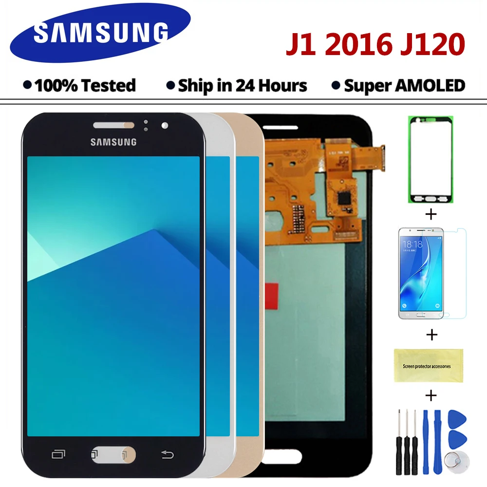 Активно-матричные осид, J120 ЖК-дисплей для samsung Galaxy J1 J120F J120DS J120G J120M J120 ЖК-дисплей Дисплей кодирующий преобразователь сенсорного экрана в сборе Замена