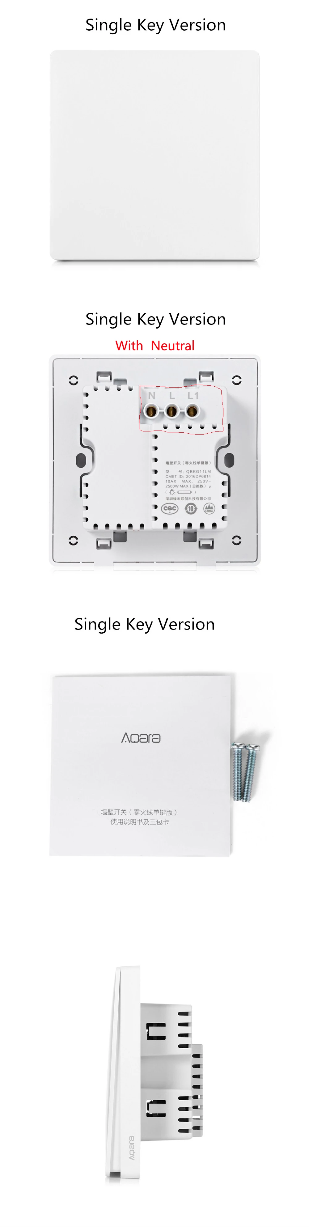 Настенный выключатель Xiao mi Aqara, умный светильник ZigBee, настенный переключатель, нулевая линия, пожарный провод, пульт дистанционного управления, беспроводной ключ mi Home, беспроводное реле
