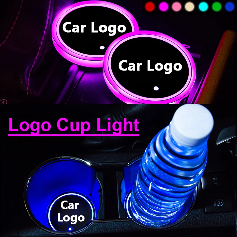 2X Led Car Cup lights Logo For Alfa Romeo Seat Skoda Peugeo Citroen kia Mazda Hyundai Volvo Nissan Luminous Coaster Accessories |