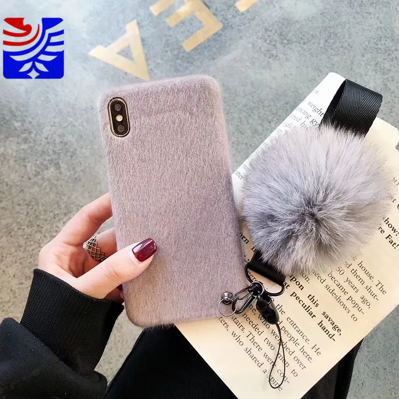 PEIPENG простые теплые зимние плюшевые с Hairball палец кольцо чехол для телефона силикагель искусственный мех кролика для iPhone XS MAX 6 6s 7 8 плюс