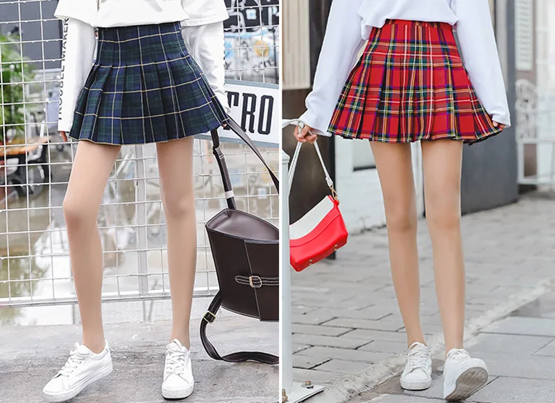 Мини юбки для женщин Высокая талия Harajuku клетчатые юбки плиссированные милые студенческие мини юбки женские#5076