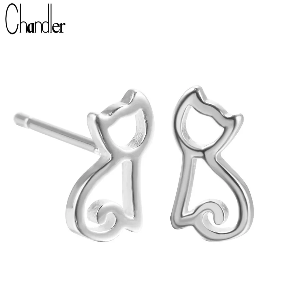 Женские серьги гвоздики с котенком Chandler новые ажурные изображением котенка