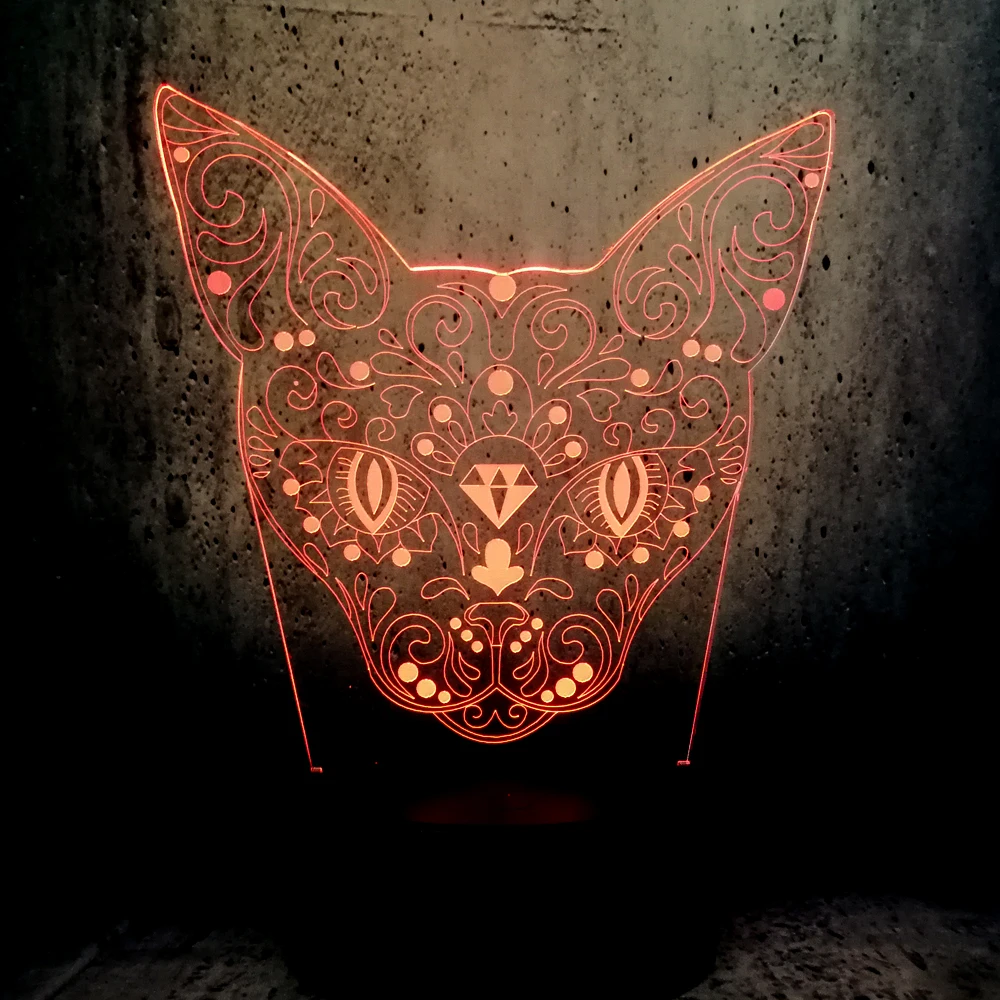 Новый таинственный 3D USB Радиоуправляемый светильник с головой кота животного 7