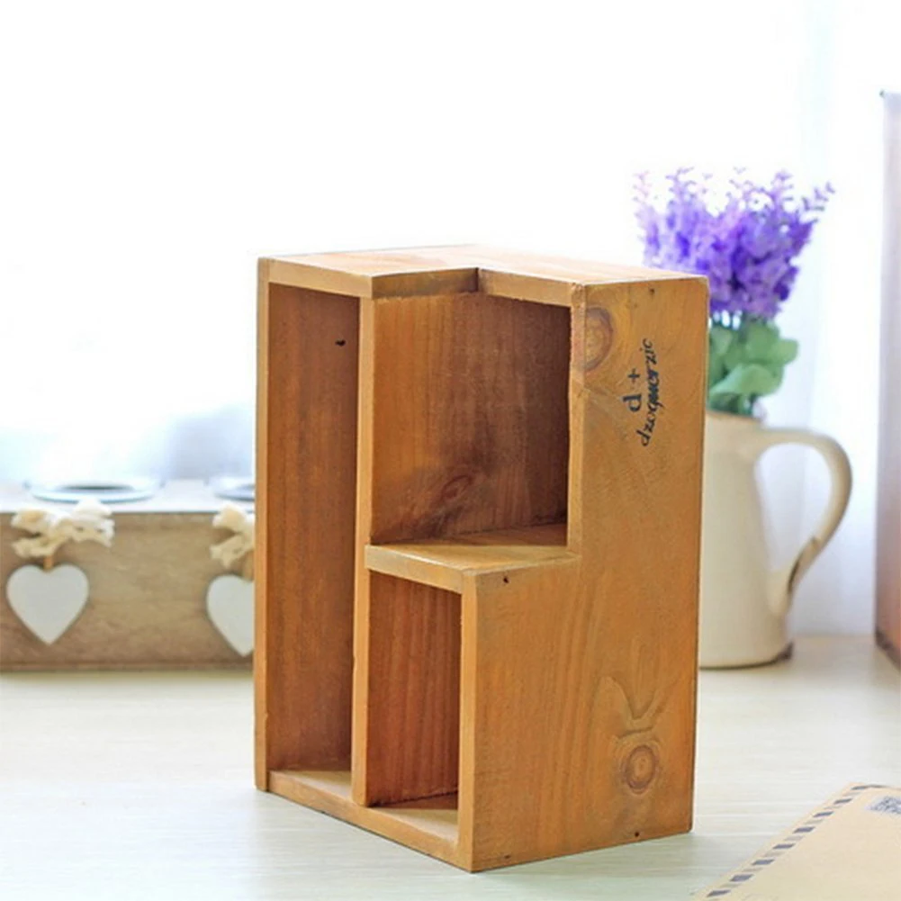 Ретро деревянный полый держатель ручки многофункциональный настольный ящик для