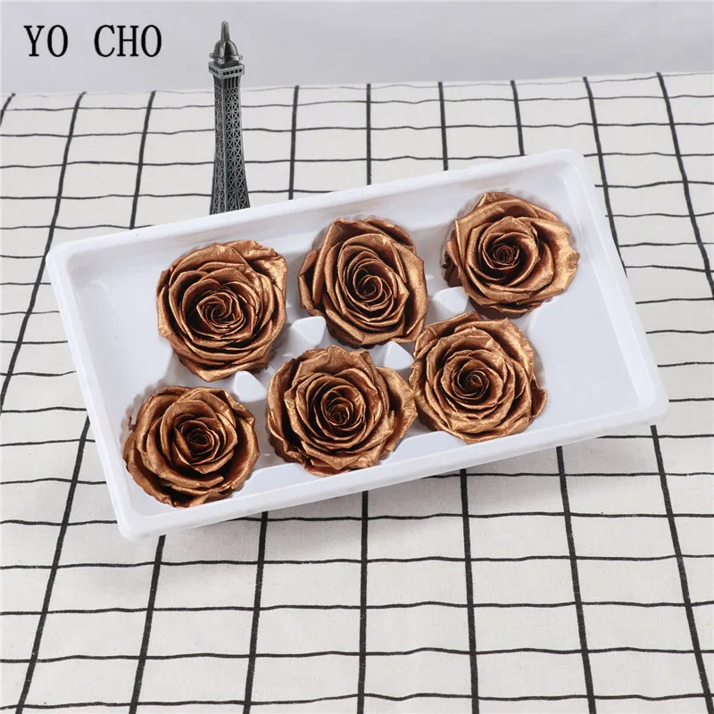 YO CHO Eternal Rose Flower Gilding Preserved Fresh 6 Heads Valentine's Day Gift Wedding Thanks giving | Дом и сад
