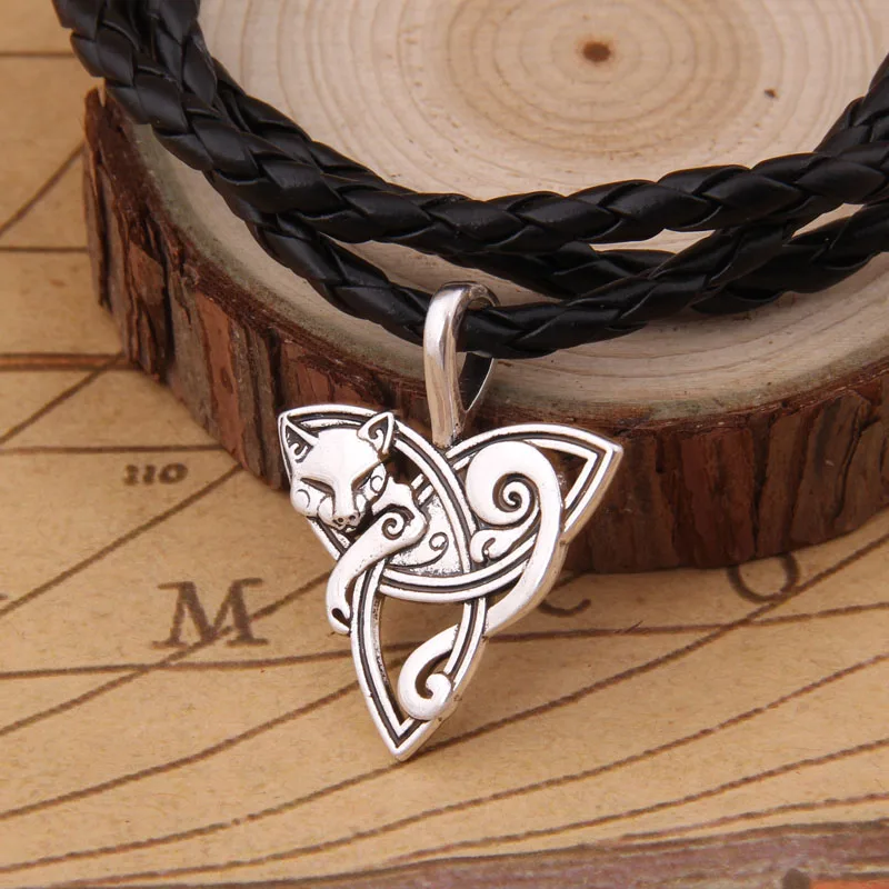 Прямая ювелирные изделия в стиле викингов лиса Triquetra Fenrir животное подростковый волк ожерелье ирландские кельтские узлы КУЛОН АМУЛЕТ ОЖЕРЕЛЬЕ