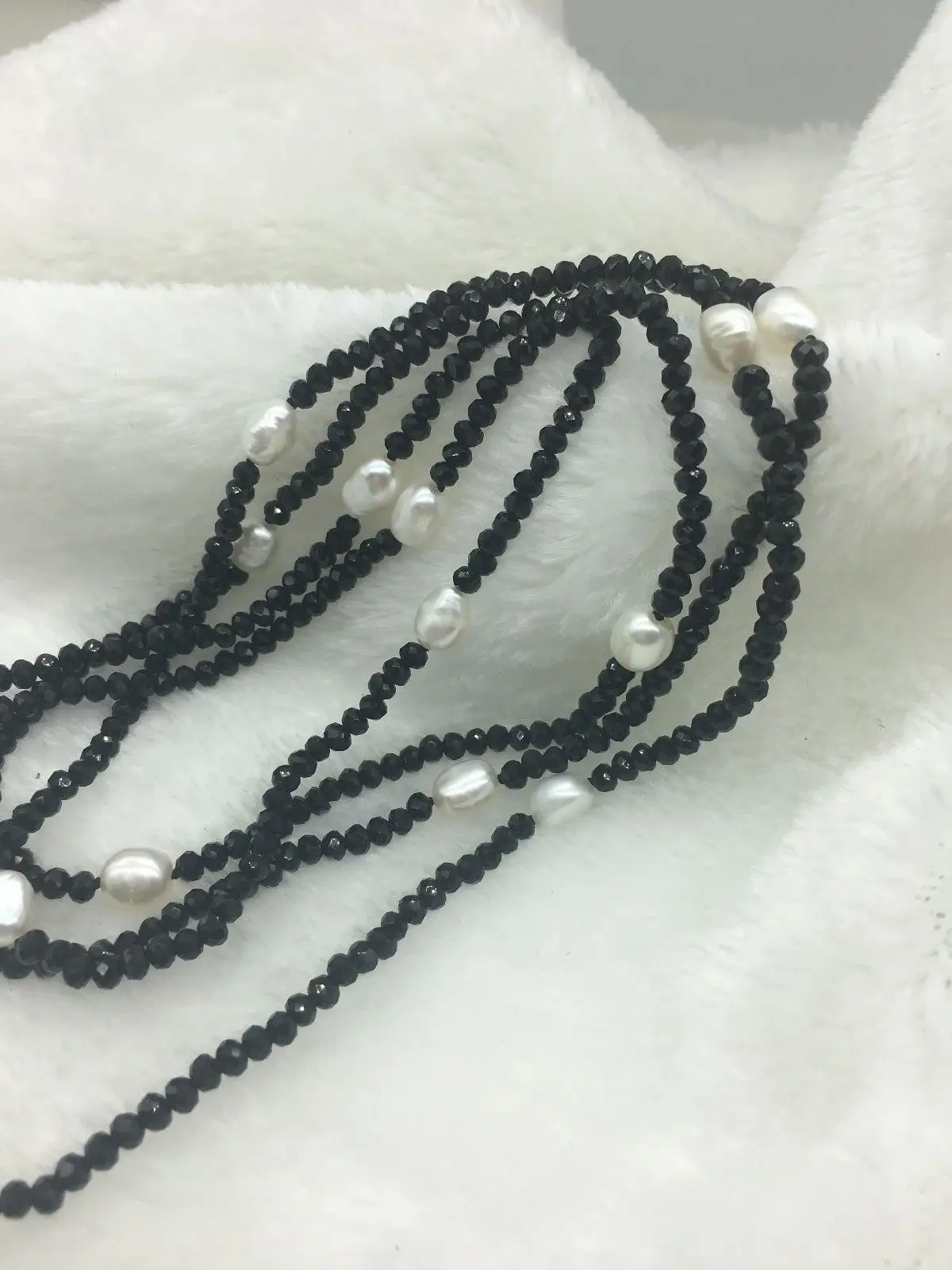 LJHMYString черное ожерелье с блестящим белым пресноводным жемчугом длинное 50 дюймов