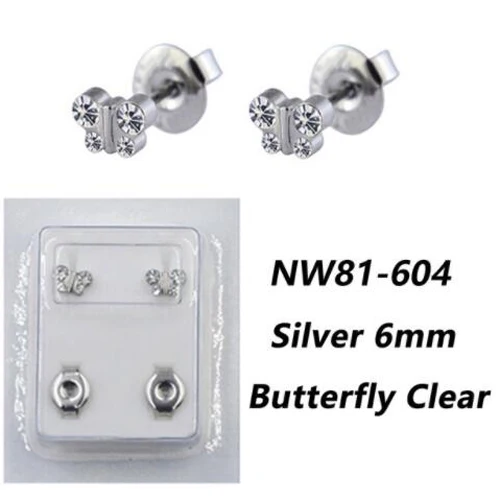 NW81-604 Пара уха шпильки для пирсинга Push-Back серьги хряща Tragus шпилька с полным круглым, сердечко с драгоценным камнем, жемчугом, бабочкой очарование цветок маргаритки - Окраска металла: NW81-604
