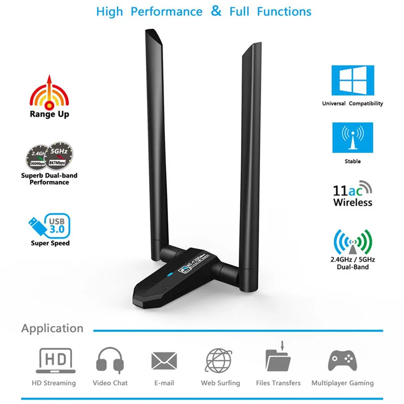 Binmer сетевой 1200 Мбит/с беспроводной USB3.0 WiFi адаптер двухдиапазонный 2 4 ГГц/5 ГГц USB 3 0