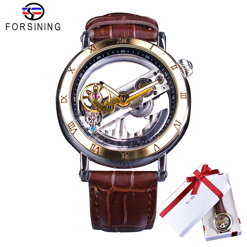 Forsining Gift Box Forsining двухсторонние прозрачные коричневые кожаные водонепроницаемые автоматические мужские часы лучший бренд класса люкс Скелет креативные наручные часы - Цвет: Forsining Gift Box