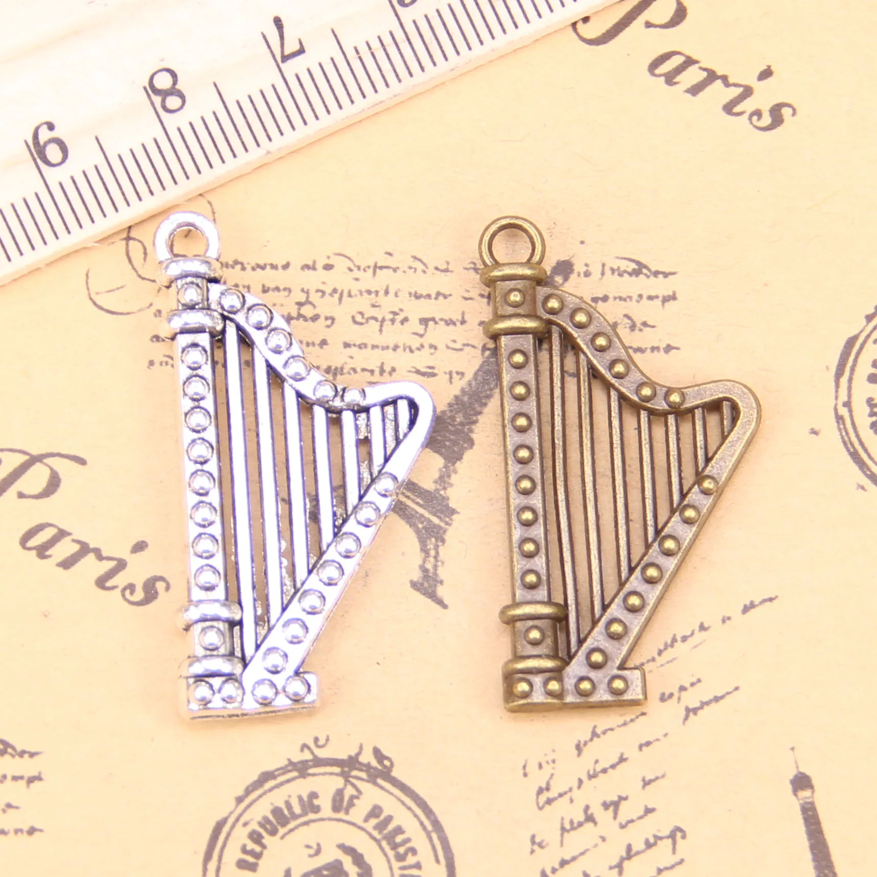 

20pcs Jewelry Charms harp musical 40x21mm Antique Silver Plated Pendants Making DIY Handmade Tibetan Silver Jewelry
