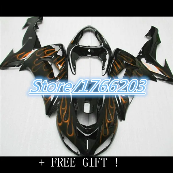 2013 Popular orange flames black Fairing kits for KAWASAKI Ninja ZX10R 06 07 ZX 10R 2006 2007 ZX-10R 2006-2007 Ning | Автомобили и