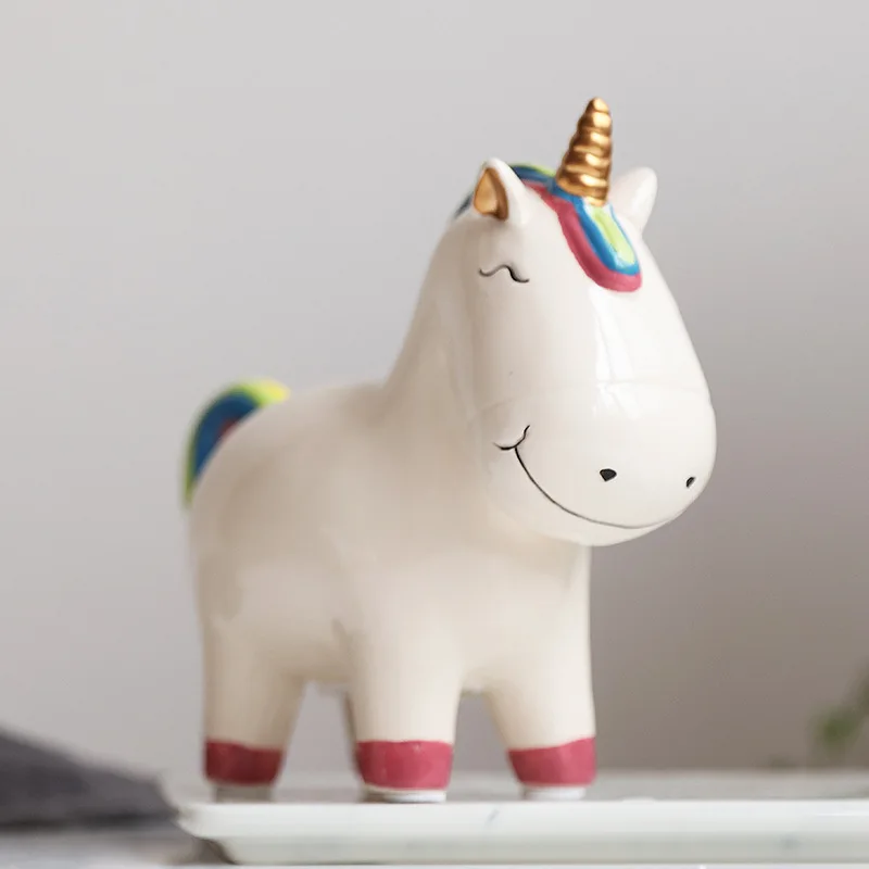 

Cute Unicorn Money Box Home Decoration Kids Christmas Gifts Ceramic Animal Coin Boxes Figurines Ins Piggy Bank Drop Shipping