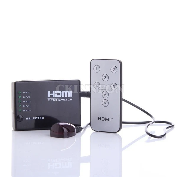 

50Pcs/Lot 5 Port 1080P HDMI-compatible Switch Selector Switcher Splitter Hub + Remote For Ps3 Hdtv (Size: One Size)