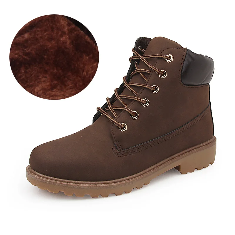Brown Fur Type Мужские ботинки из искусственной кожи в английском стиле; сезон весна-осень-зима; теплые ботинки; мужские полуботинки martin; высокая рабочая обувь; модная обувь размера плюс - Цвет: Brown Fur Type