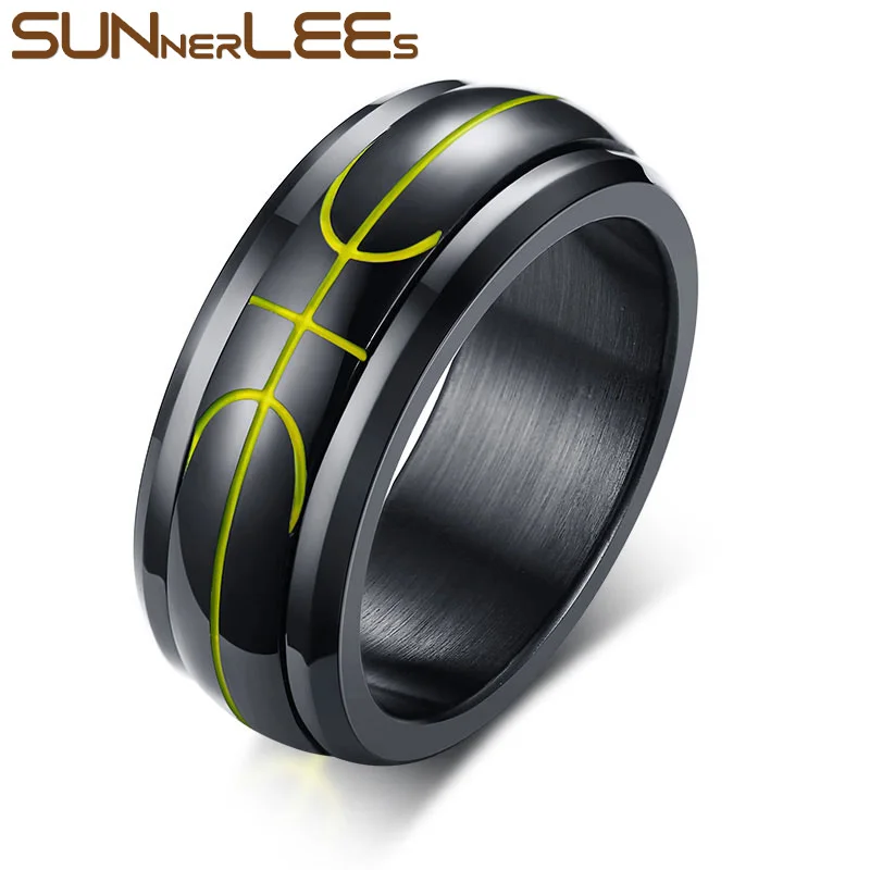 SUNNERLEES титановые кольца из нержавеющей стали черный баскетбольный символ Спиннер