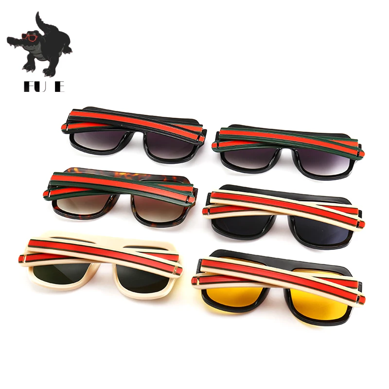 FU E Fashion sunglasses Women Brand Designer Retro Large Square sunglasses Men Glasses Tricolor stripe sunglasses UV400