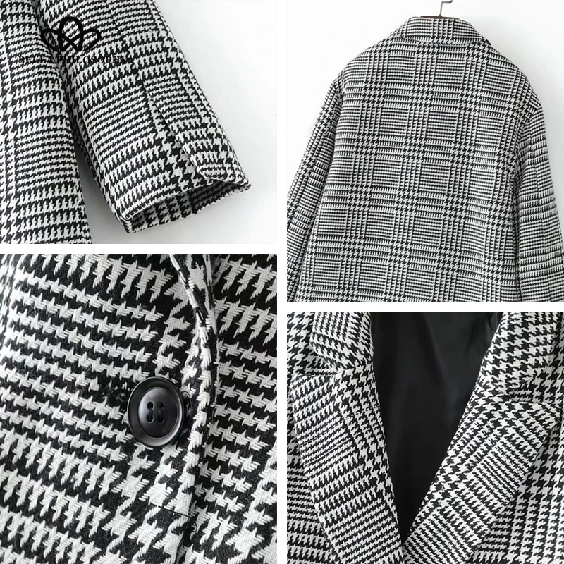 

Bella Philosophy 2018 Spring Plaid Check Houndstooth Women Casual Outwear Double Breasted OL workwear Blazer female Coat