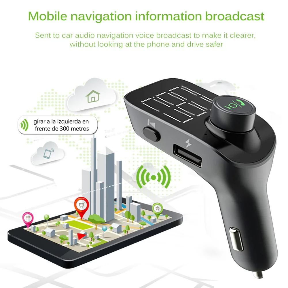 JINSERTA FM Transmitter Wireless Bluetooth Hands-free Car Kit AUX Modulator Audio Mp3 Player Dual USB Charger Read U Disk | Автомобили и