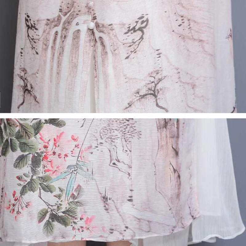 Женское платье с принтом летнее длинное весеннее шелковое в стиле ретро большого