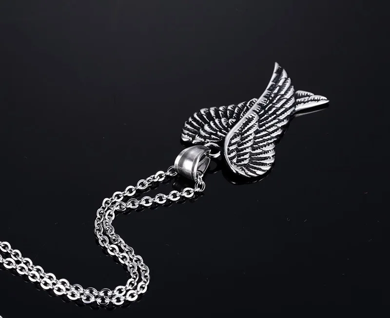 Trendy Hip Hop Jewelry Cool Stainless Steel Wing Pendant Necklace for Men Vintage Male Punk Statement Necklaces Gifts For Boy | Украшения и