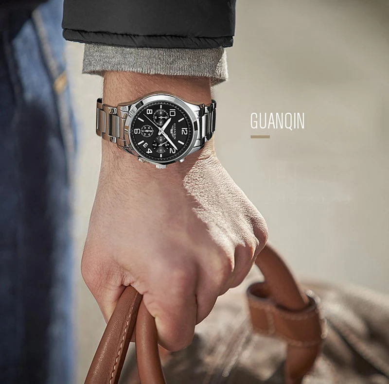 Relogio masculino GUANQIN Роскошные Лидирующий бренд мужские часы хронограф светящиеся из