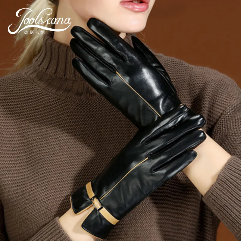 

Joolscana ladies gloves women leather gloves can touch screen warm brand black genuine whole leather winter mittens 2018 driving