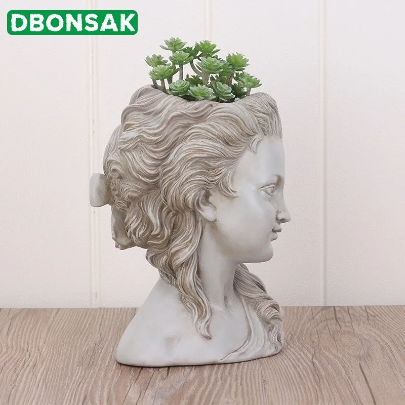 1 шт., цветочный горшок для суккулентов, голова элегантной греческой богини, бонсай, садовые горшки, ручная работа, домашний декор для рабочего стола