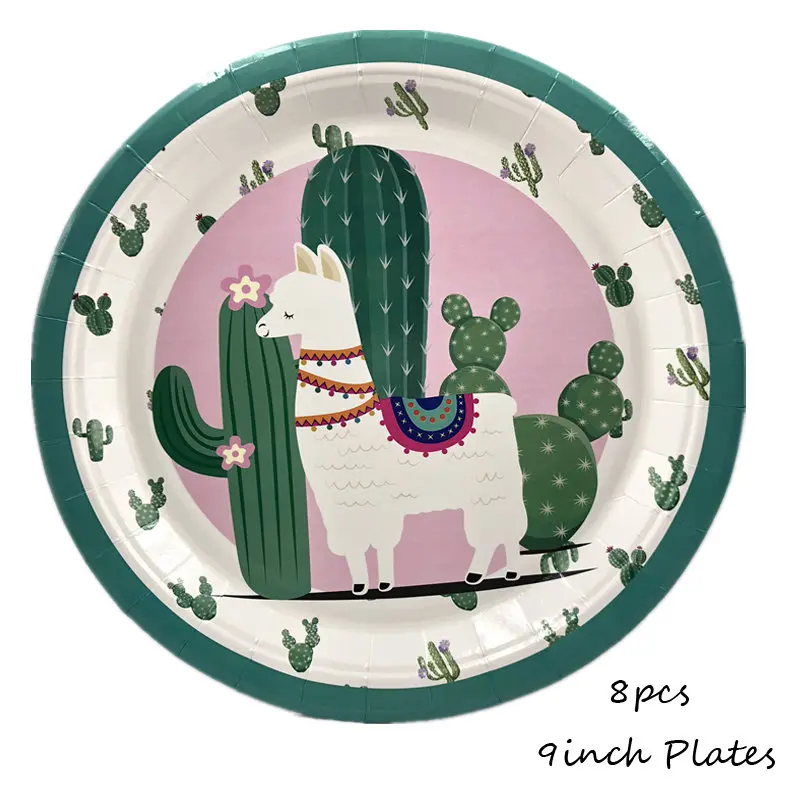 8pcs 9inch Plates Omilut Альпака день рождения часть одноразовая посуда набор Альпака лама одноразовые тарелки/чашки/салфетки кактус вечерние Декор Альпака торт - Цвет: 8pcs 9inch Plates