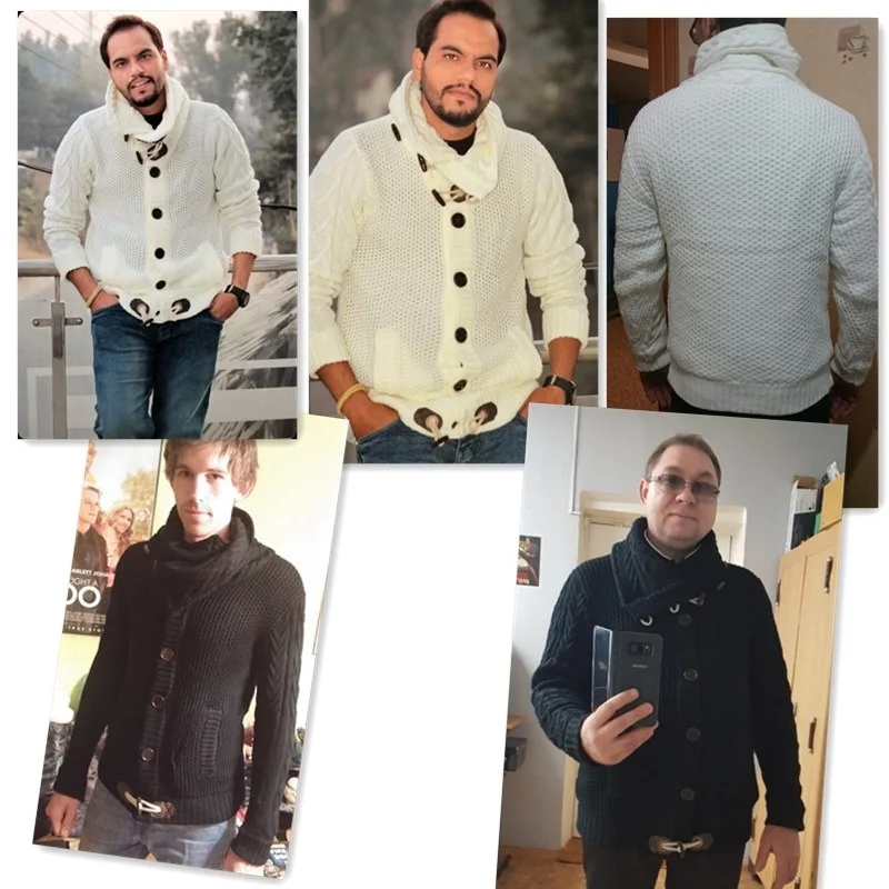 

Men Sweater Knitted Autumn Winter Casual Cardigans Collar Sweater Casual Knitwear Knitting Jumpers Buttons Black White XXL Y2171