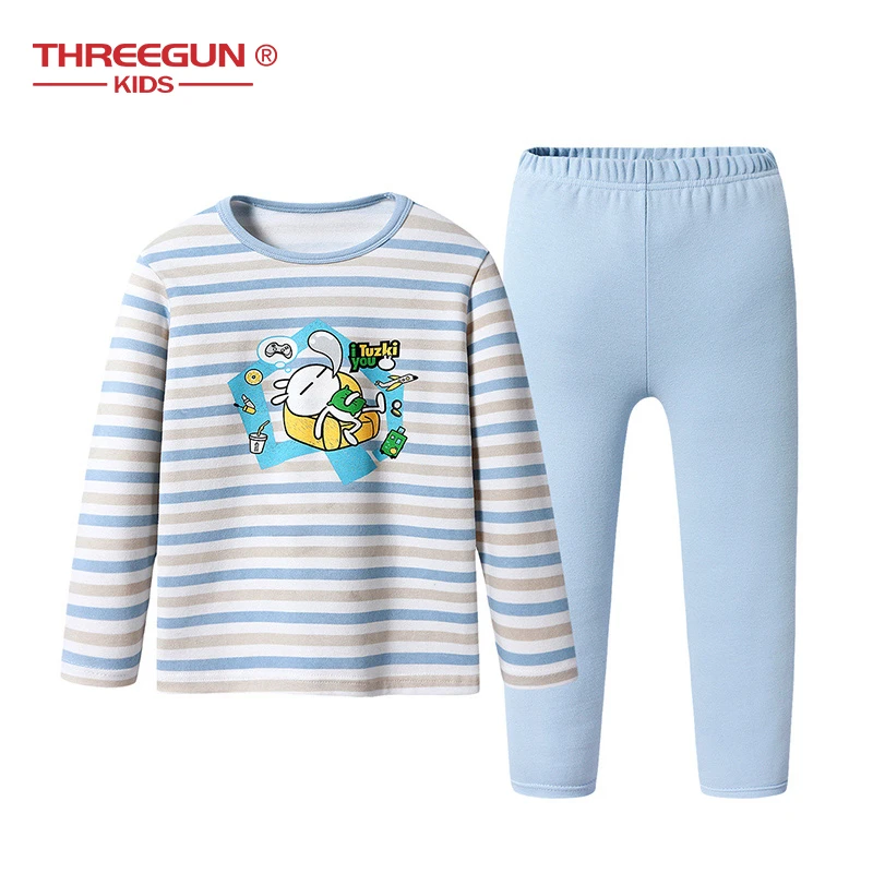 Пижамы для мальчиков и девочек; Enfant; пижамный комплект с принтом «Tuzki»; Детская Хлопковая одежда для сна; футболка с длинным рукавом+ штаны; детская одежда для сна