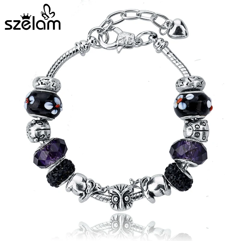 Женский браслет с кристаллами SBR150021 серебряный подвесками модель 2019|bracelets for|charm